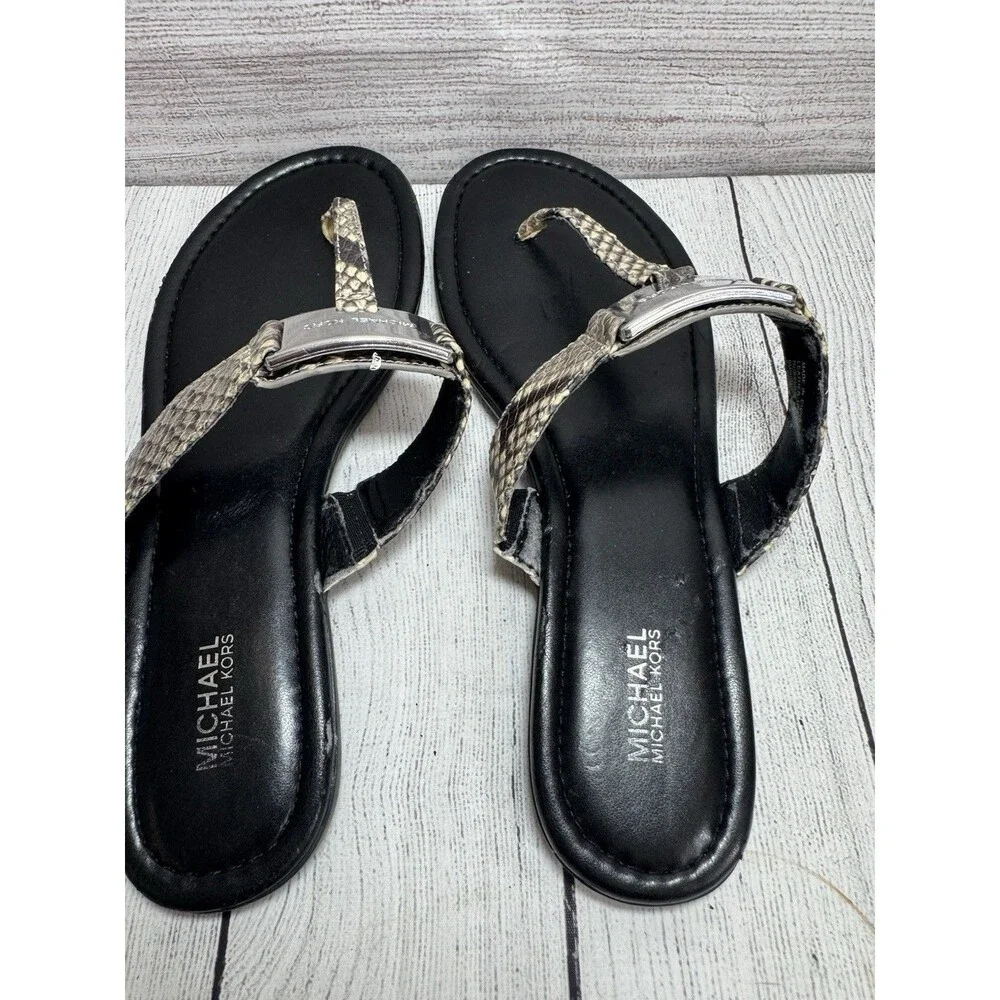 MICHAEL KORS LEATHER PYTHON PLATE THONG women SANDALS SZ  9M